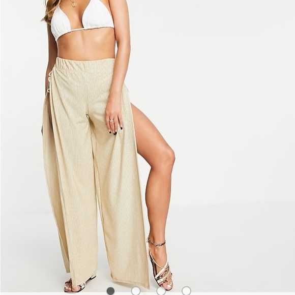 ASYOU flared split side beach pants in gold size 8 - Picture 1 of 14